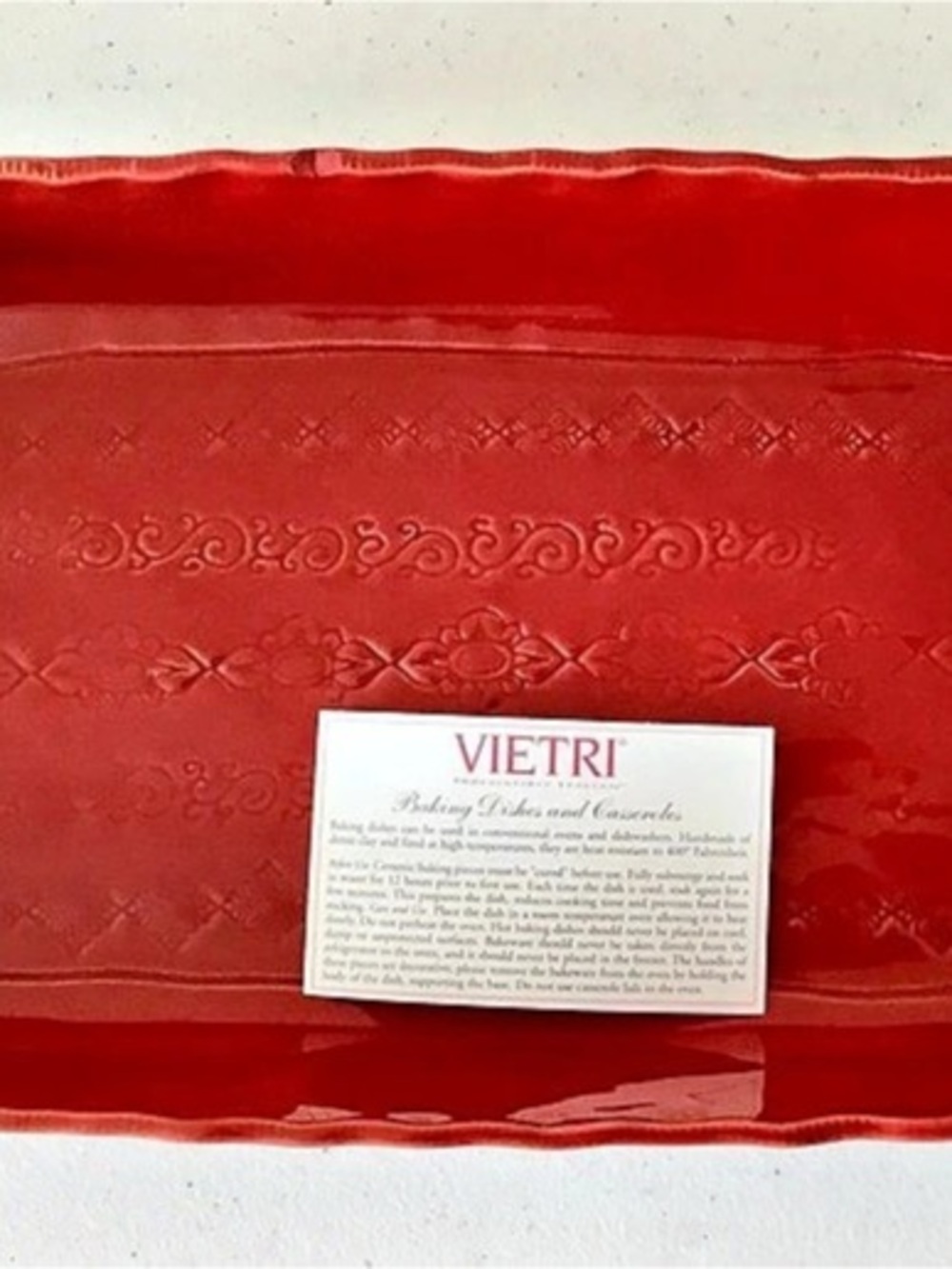 Vietri Red Embossed Rectangular Baking Dish
